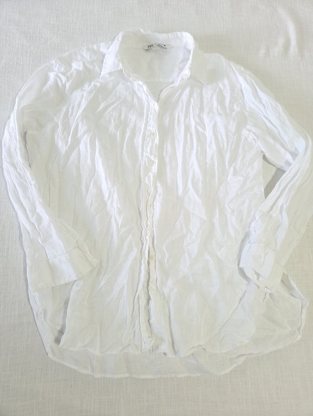 Zara 100% Linen White Buttondown Shirt Womens Medium